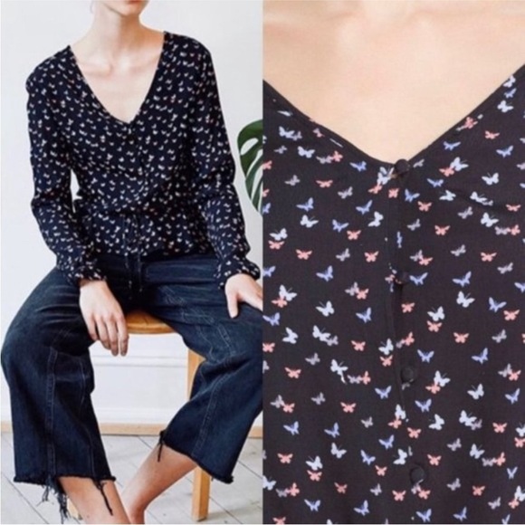 Rails Beaux Mariposa Butterfly Print Long Sleeve Top Size M - Picture 2 of 8